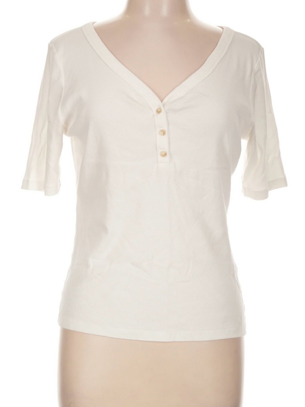 Women’s White V-Neck Banana Republic Henley Short Sleeve Top